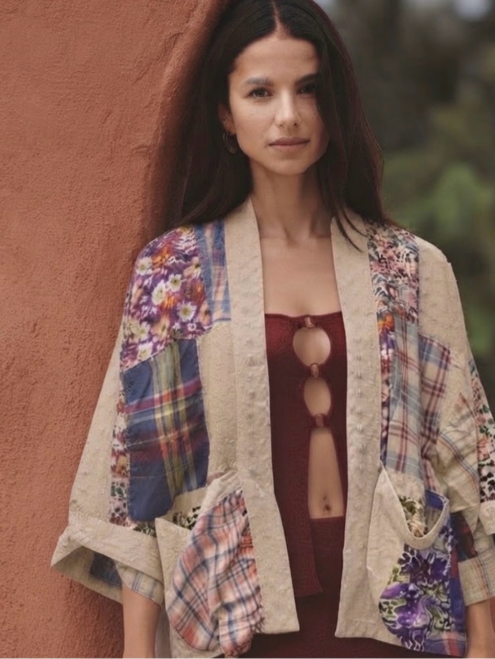 Young Threads Patchwork Kimono Jacket in Multicolor Size Large NWT